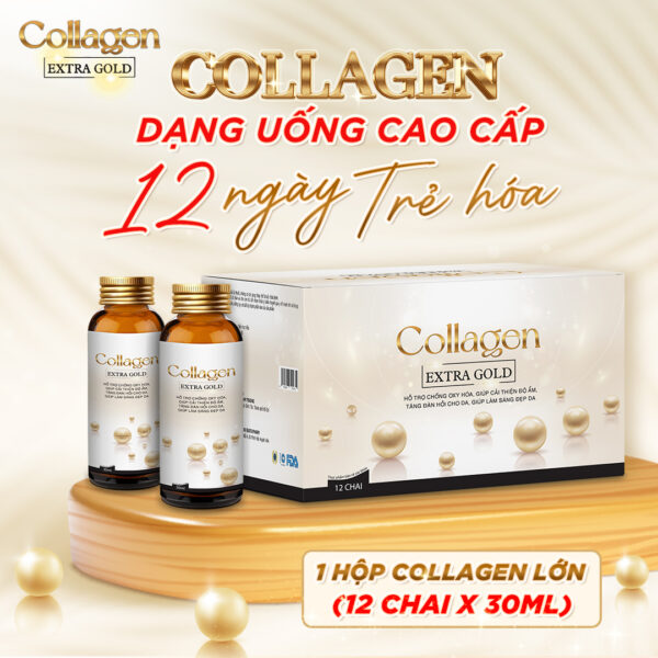 Hộp 12 chai nước uống Collagen Extra Gold 30ml hỗ trợ mờ nám, chống lão hóa và làm trắng da