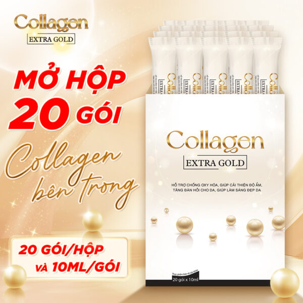 Hộp 20 gói nước uống Collagen Extra Gold 10ml hỗ trợ mờ nám, chống lão hóa và làm trắng da
